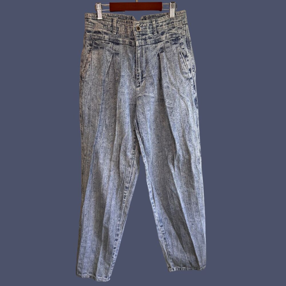 Vintage 80s Zeppelin Acid Wash High Waisted Pleated Jeans